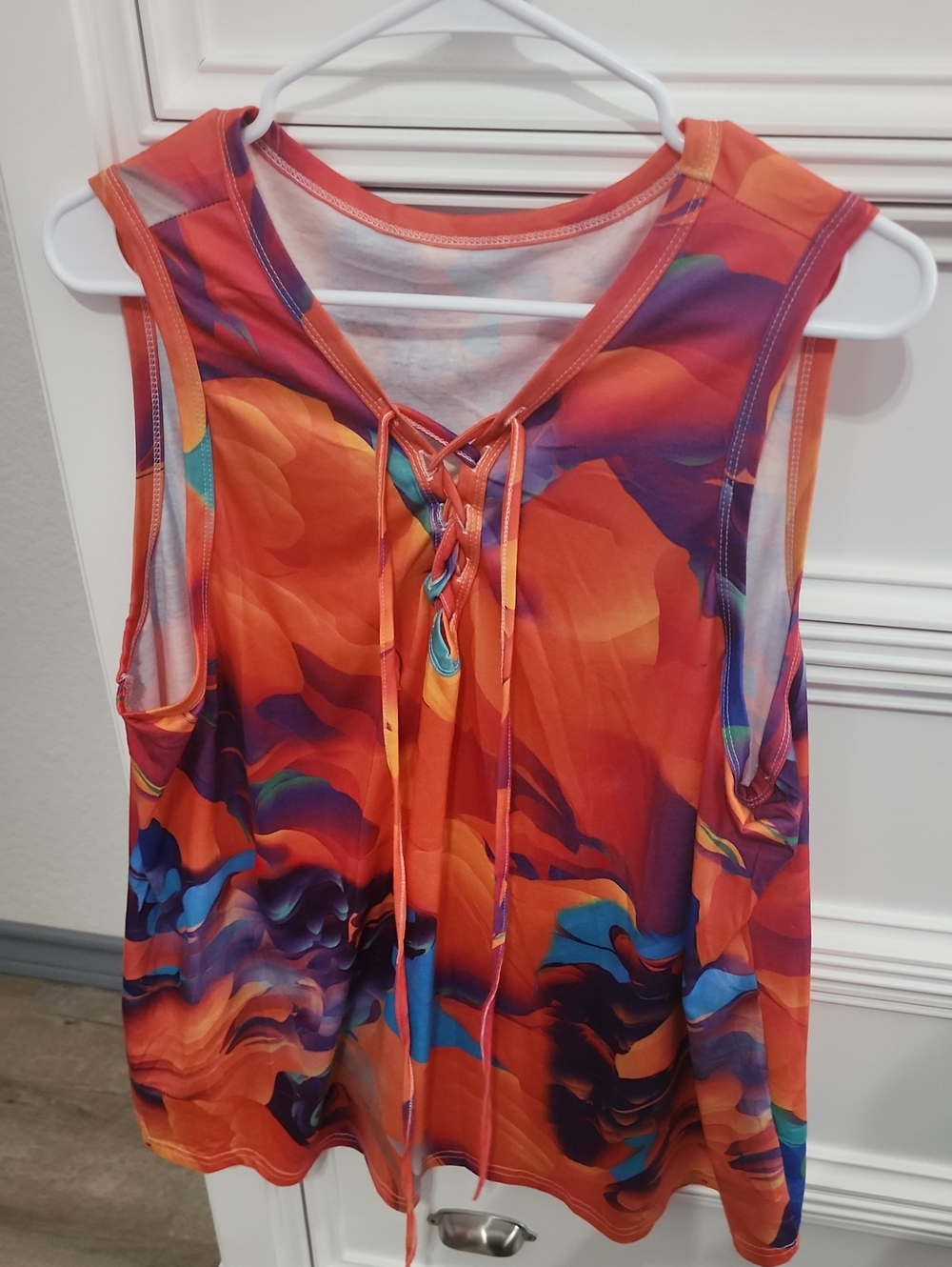 Women’s Orange Lace-Up Abstract Print Tank Top